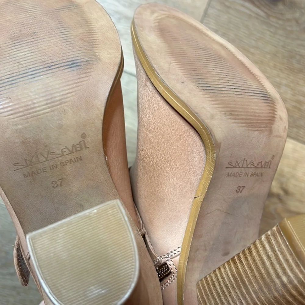 Sixtyseven Polly Tan Leather Peeptoe Booties Size 37/5